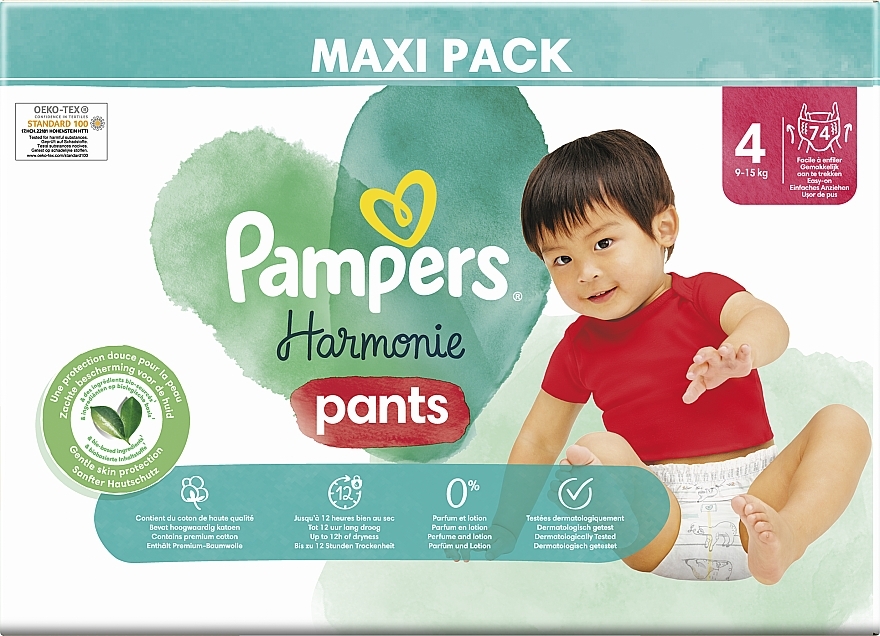 Harmonie Nappy Pants, size 4 (9-15 kg), 74 pcs - Pampers — photo N3