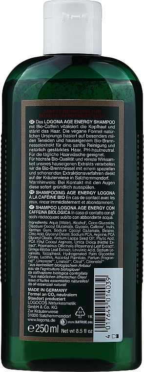 Anti-Aging Caffeine Shampoo "Strength & Growth" - Logona Hair Care Age Energy Shampoo — photo N2