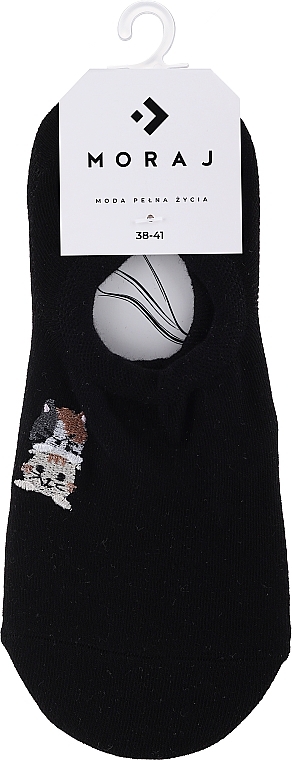 Women Short Socks with Cat Embroidery, black - Moraj — photo N1