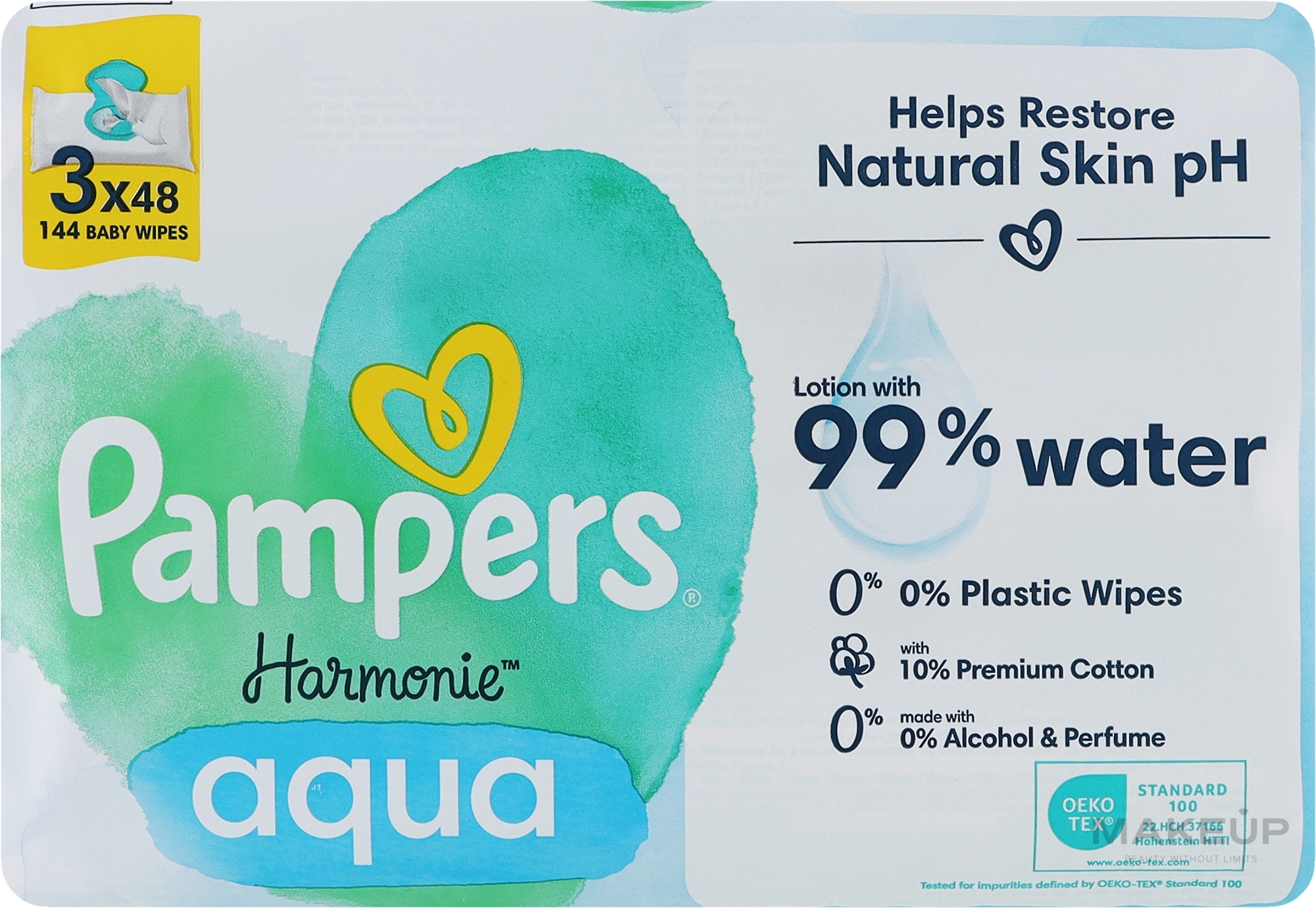 Baby Wet Wipes, 3x48 pcs - Pampers Harmonie Aqua Baby Wipes — photo 3 x 48 szt.