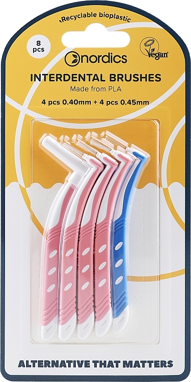 L-Shaped Interdental Brushes, 4 x 0.40 mm + 4 x 0.45 mm - Nordics L-shaped Interdental Brushes — photo N1