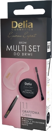 Delia Cosmetics Multi Set (eyebrow pomade/1g + eyebrow tweezers/1pc + eyebrow stencils/3pcs) - Eyebrow Set — photo 1.1 - Graphite
