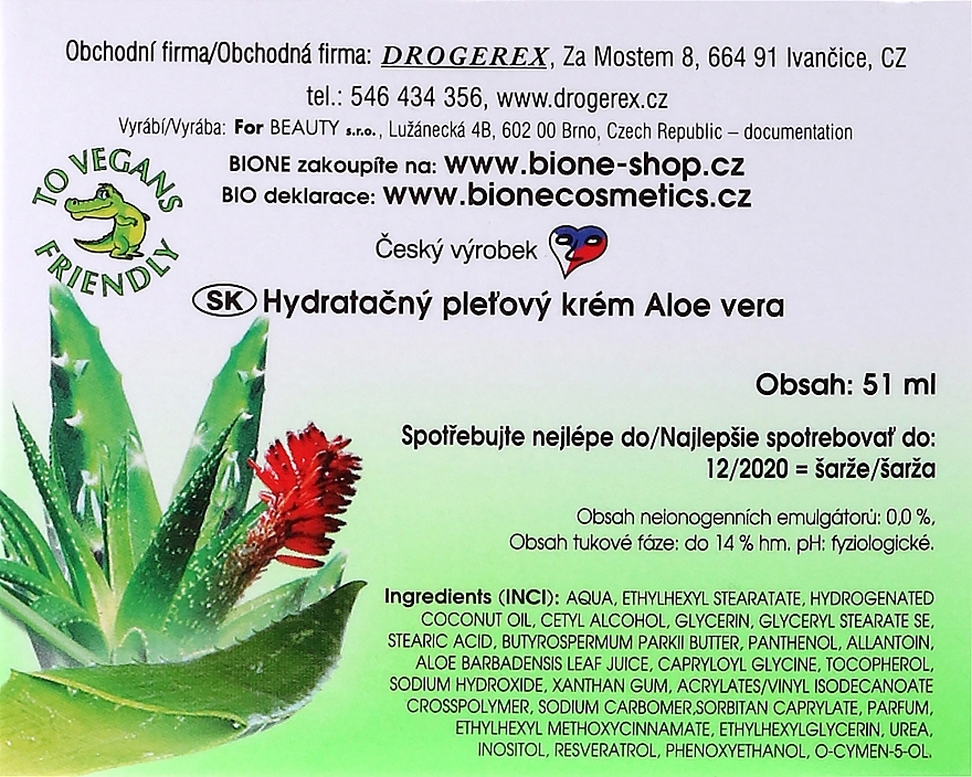 Moisturizing Face Cream - Bione Cosmetics Aloe Vera Hydrating Facial Cream With Panthenol And Ectoine — photo N3