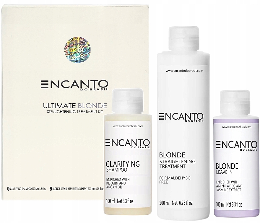 Set - Encanto Ultimate Blonde Straightening Treatment Kit (shm/100ml + treatment/200ml + leave/in/100ml) — photo N1
