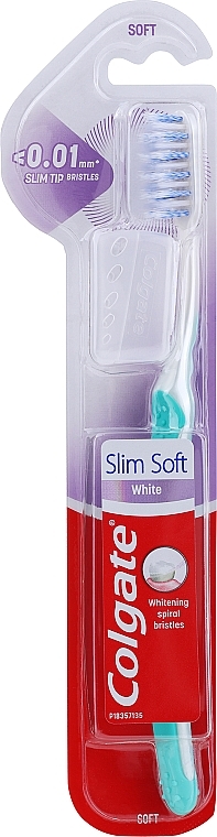 Toothbrush, soft, turquoise - Colgate Slim Soft White 0.01 mm — photo N1