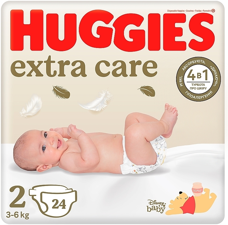 Extra Care Diapers, Size 2, 3-6 kg, 24 pcs - Huggies — photo N1