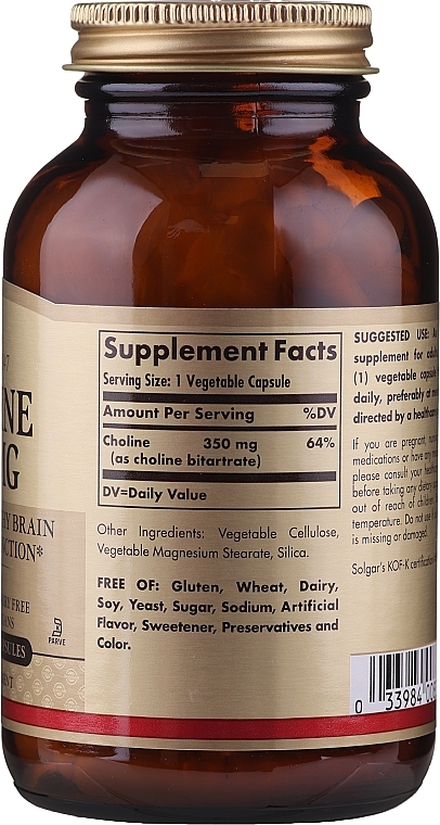 Dietary Supplement "Choline" - Solgar Choline 350 mg — photo N2