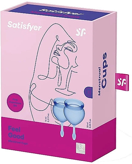 Drop-Tail Menstrual Cup Set, dark blue - Satisfyer Feel Good Menstrual Cup Dark Blue — photo N2