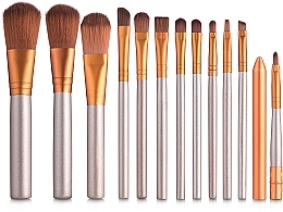 Makeup Brush Set in Cosmetic Bag, 12 pcs, metallic - King Rose — photo N2