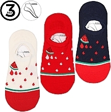 Women Low Socks 'Watermelon', 3 pairs, red/dark blue/ecru - Moraj — photo N2