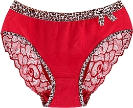 Fragrances, Perfumes, Cosmetics Cotton Panties with Lace, Leopard Trim, red - Moraj