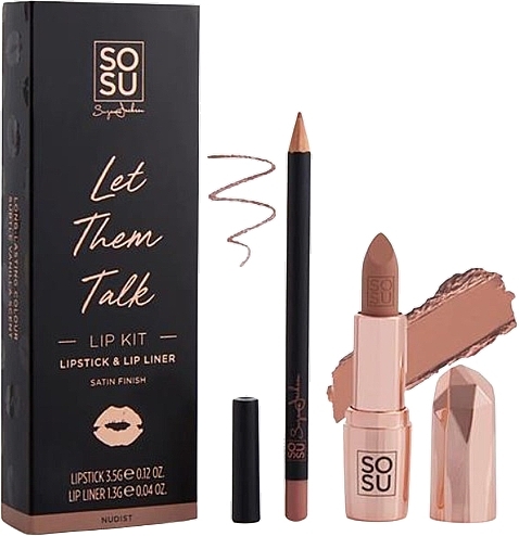 Set - Sosu by SJ Let Them Talk Nudist Lip Kit (lipstick/3,5g + lip/liner/1,35g) — photo N1