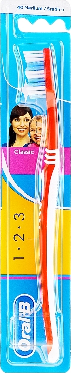 Medium Toothbrush 40, red - Oral-B 1 2 3 Classic 40 Medium — photo N1