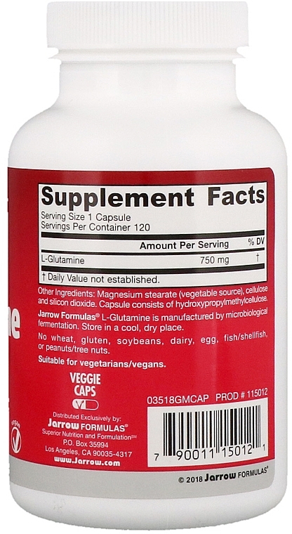 Dietary Supplement "L-Glutamine 750mg" - Jarrow Formulas L-Glutamine 750mg — photo N2