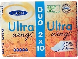 Sanitary Pads, 20 pcs - Carin Ultra Wings 0% Perfume Duo — photo N1