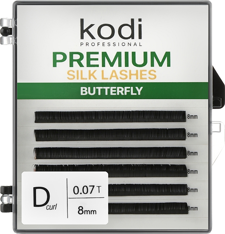 Butterfly Green D 0.07 False Eyelashes (6 rows: 8 mm) - Kodi Professional — photo N1