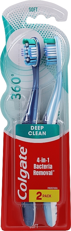 Super Clean Toothbrushes, soft, dark blue and blue - Colgate 360 Whole Mouth Clean Soft — photo N1