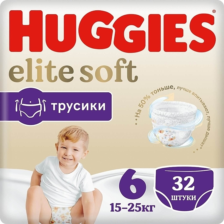 Elite Soft Pants Diapers, size 6, 15-25 kg, 32 pcs. - Huggies — photo N1