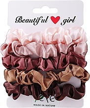 Fragrances, Perfumes, Cosmetics Satin Scrunchie Set, 5 pcs, light pink + pink + burgundy + brown + dark brown - Yeye