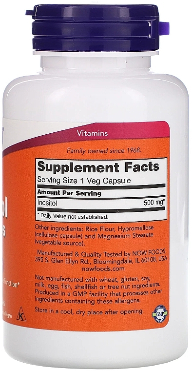 Vitamins "Inositol", 500mg - Now Foods Inositol Capsules — photo N2