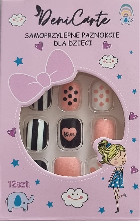 Self-Adhesive False Nails for Kids 'Polka Dots & Stripes', 980 - Deni Tipsy Kids Card — photo N1