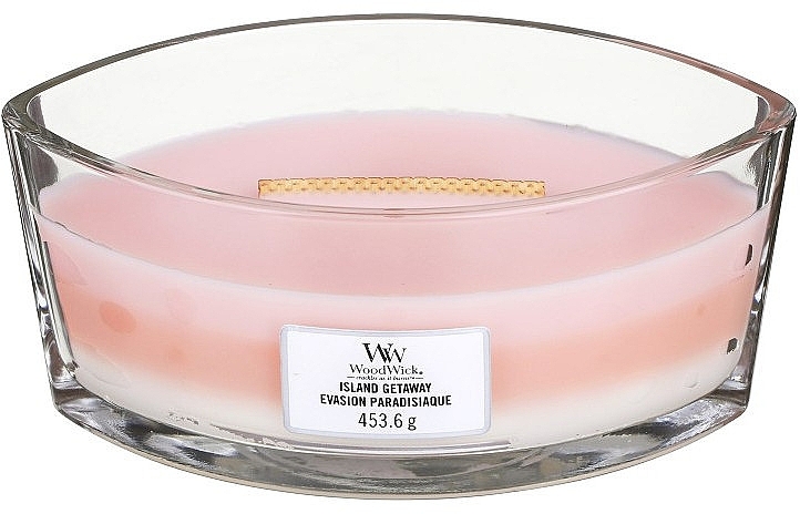 Scented Candle in Glass - WoodWick Hearthwick Flame Ellipse Trilogy Candle Island Getaway — photo N1