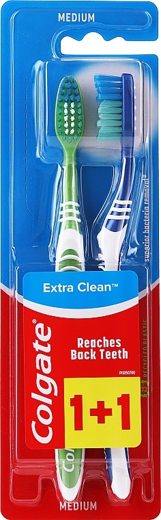 Toothbrush Medium "Extra Clean", blue + green - Colgate Extra Clean Medium — photo N1