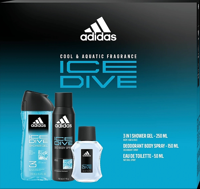 Adidas Ice Dive - Set (EDT/50ml+Spray/150ml+SH/Gel/250ml) — photo N1