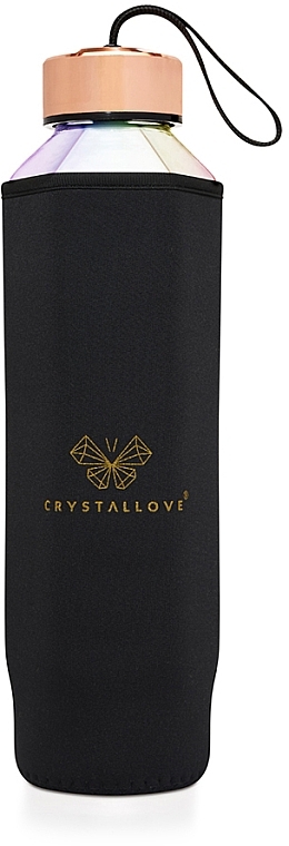 Glass Holographic Water Bottle with Rock Crystal, 650 ml - Crystallove Hexagon Hologram Rock Crystal Bottle — photo N6