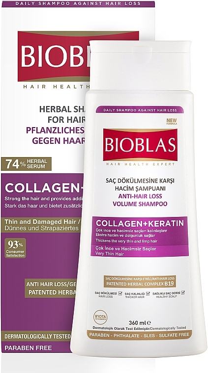 Collagen & Keratin Shampoo for Thin & Damaged Hair - Bioblas Collagen And Keratin Shampoo — photo N1