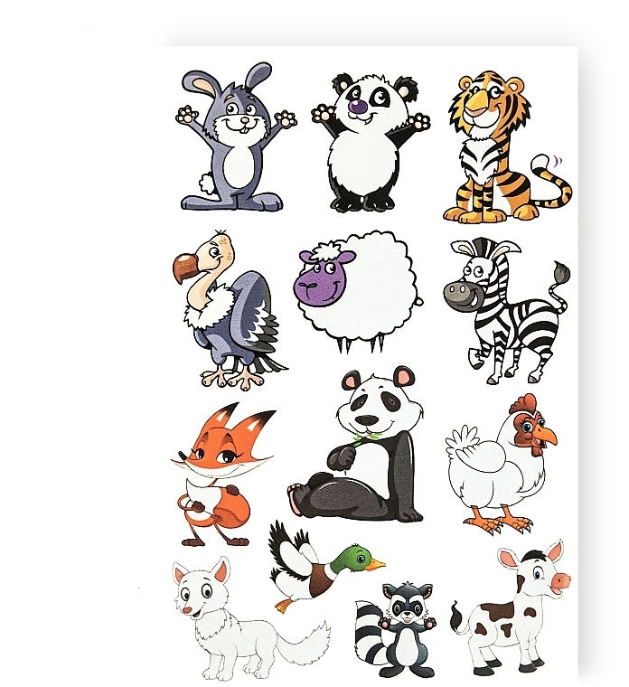 Temporary Tattoo "12 Happy Animals" - Tattooshka — photo N4