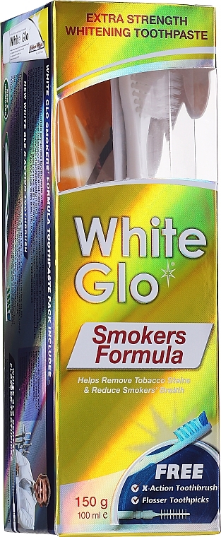 Set - White Glo Smokers Formula (toothpaste/100ml + toothbrush + toothpicks) — photo N1