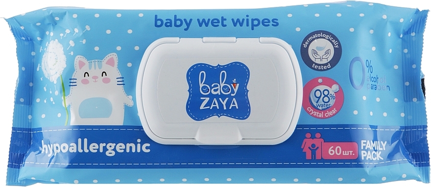 Hypoallergenic Wet Wipes, 60 pcs - Baby Zaya — photo N1