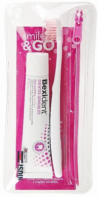 Set - Isdin Bexident Sensitive Kit (toothpaste/25ml + toothbrush/1pcs + bag/1pcs) — photo N1