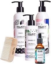 Fragrances, Perfumes, Cosmetics Set for All Hair Types - Hillary Hair Complex Mask + Jojoba (cond/250ml + shamp/250ml + h/mask/200ml + oil/30ml + hairbrush)