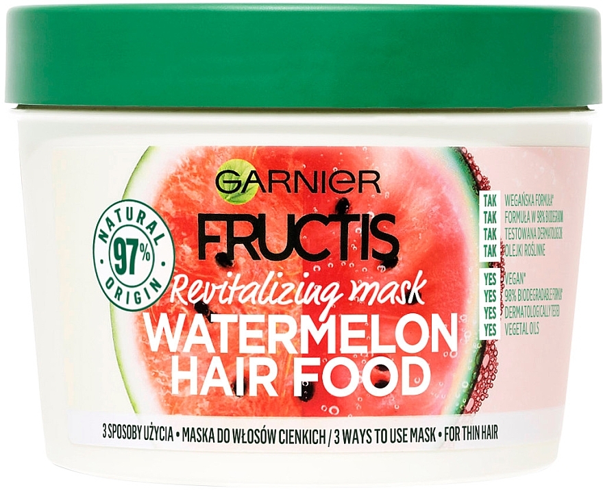 Hair Mask - Garnier Fructis Hair Food Plumping Watermelon Mask — photo N1