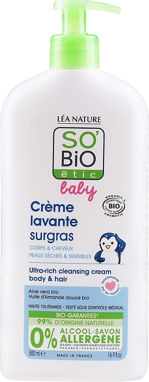 Baby Body & Hair Cleansing Cream - So'Bio Etic Baby Ultra-Rich Cleansing Cream Body & Hair — photo N1