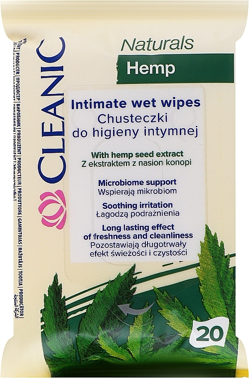 Intimate Hygiene Wet Wipes, 20 pcs - Cleanic Naturals Hemp Intimate Wet Wipes — photo N1