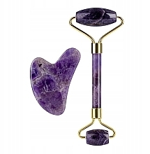Roller & Gua Sha Stone Massage Set, purple amethyst - Yeye (roller + gua-sha) — photo N1