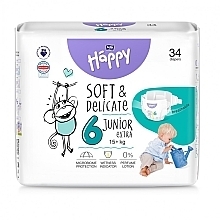 Baby Diapers 15+ kg, size 6 Junior Extra, 34 pcs - Bella Baby Happy Soft & Delicate — photo N1