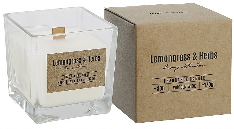 Lemongrass & Herbs Scented Candle with Wooden Wick - Bispol Fragrance Candle Lemongrass And Herbs — photo N1