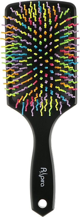 Wide Hair Brush C0264, black with colored teeth - Rapira — photo N4