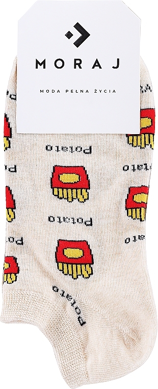 Women Cotton Socks 'Fast-Food', beige, french fries - Moraj — photo N1