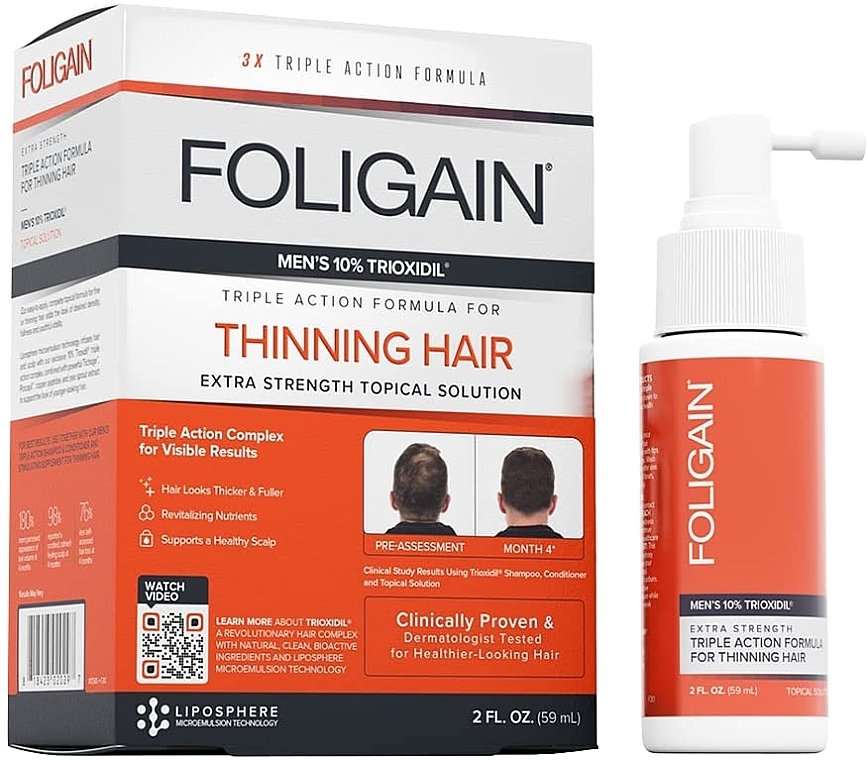 Anti Hair Loss Serum for Men - Foligain Men's Triple Action Complete Formula For Thinning Hair — photo N1