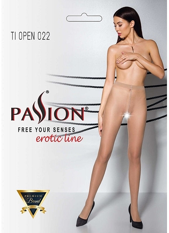 Erotic Tights with Cutout 'Tiopen' 022, 20 Den, beige - Passion — photo N1