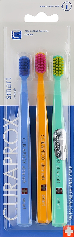 Kids Toothbrush Set "Smart", dark blue+orange+turquoise - Curaprox — photo N1