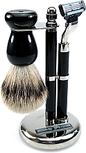 Shaving Set - Golddachs Pure Bristle, Mach3 Black Chrom (sh/brush + razor + stand) — photo N1