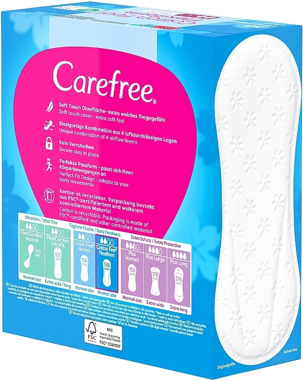 Flexible Daily Liners, scent-free, 56 pcs - Carefree Cotton FlexiForm Unscented — photo N6