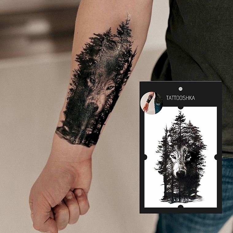 Temporary Tattoo "Wolf in Forest Shadow" - Tattooshka — photo N5