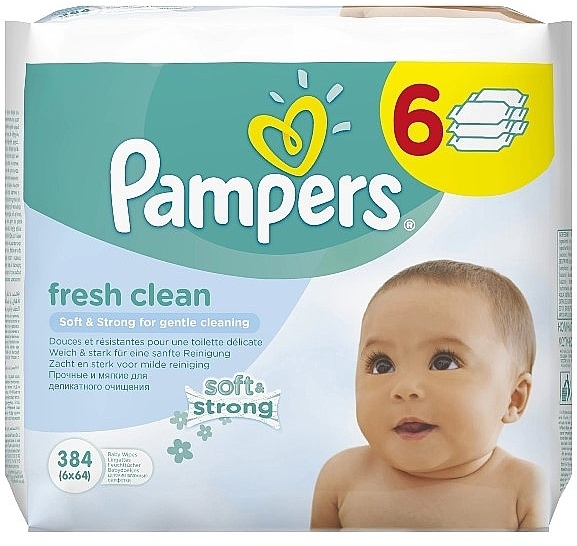 Baby Wet Wipes, 6x64 pcs - Pampers Fresh Clean Wipes — photo N1